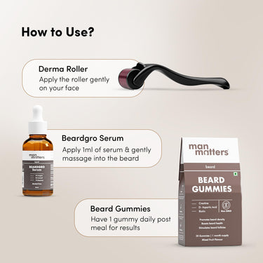 Man Matters Ultimate Beard Growth Kit With Beard Serum, Beard Gummies & Advance Derma Roller | With 4% Anagain, 1% Rosemary, Biotin | For Beard Growth & Nourishment | SLS & Alcohol Free, 100% Vegan